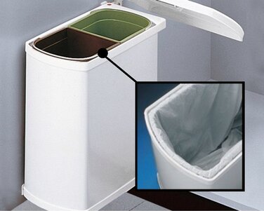 Відро для сміття Hailo 3416001 Поворотне відро для сміття Duo 16 л вбудоване відро для сміття білого кольору з шафи 45 см з відкид