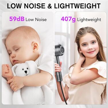 Професійний фен для волосся Haartrockner 2026 з іонізацією, 160 000 об/хв, швидке сушіння, 200 мільйонів негативних іонів, тихий (59 дБ) з термоконтролем та дифузором, темно-сірий колір