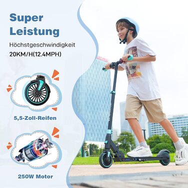 Дитячий електросамокат RCB R15 (8-12-16 років) - до 20 км/год, максимальний запас ходу 16 км, складний електросамокат для дітей, подарунок для підлітків, чорно-синій