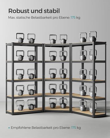 Комплект кутових полиць SONGMICS, 5 ярусів, міцний стелаж, металевий, полиця для зберігання в гаражі, підсобному приміщенні, підвалі, вантажопідйомність до 2625 кг, чорний/натуральний бежевий GLR070B03 5 ярусів (160Г x 160Ш x 180В см) чорний натуральний б