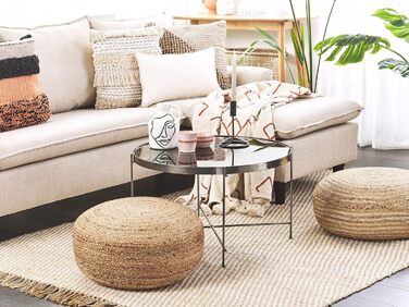 Пуф Beliani з натурального джуту бежевий ø 50 см круглий, з тифетту