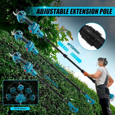 Акумуляторні сучкорізи зі штангою, безщіткові садові ножиці, сумісні з акумуляторами Makita, отвір 50 мм, максимальний діаметр різу 35 мм, ножиці для обрізки саду та дерев, подовження 2 м (акумулятор не входить до комплекту), макс. 35 мм, зі штангою