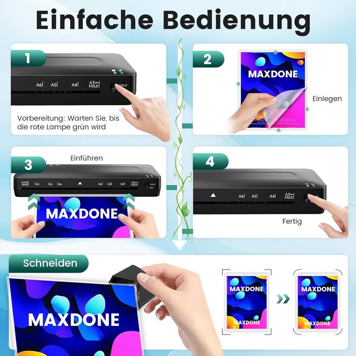 Ламінатор A3 - 5-в-1 ламінатор з ламінувальними пакетами для A3/A4/A5/A6, комплект для гарячого та холодного ламінування з різаком для паперу та закруглювачем кутів для дому, офісу, школи та фотографій - 5-в-1 ламінатор A3