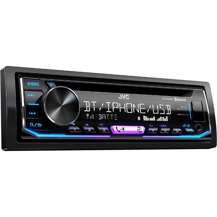 Автомобільна радіостанція JVC KD-T702BT CD з Bluetooth гучного зв'язку (високопродуктивний тюнер, звуковий процесор, USB, Android і Spotify Control, 4x50 Вт, червоний/чорний) (USB/BT/багатобарвний, одинарний)