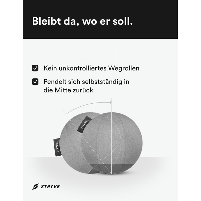 М&39яч для вправ STRYVE Office 65,70 см - Ергономічний м&39яч для вправ з чохлом, який можна прати, та захистом від перекочування, включаючи повітряний насос - Вантажопідйомність до 150 кг - Як офісний стілець, табурет 65 см, тканина Casual Grey