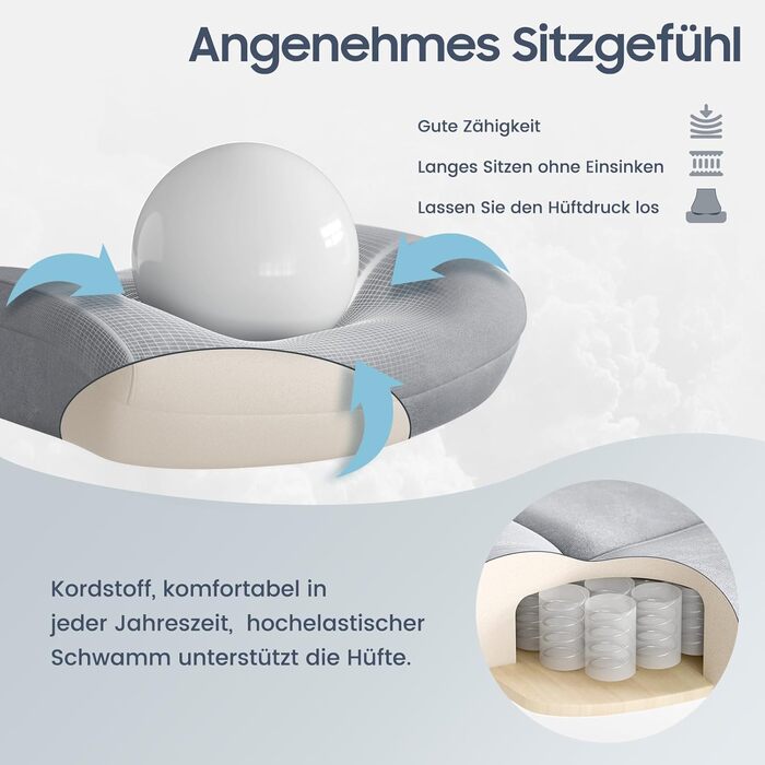 Ергономічне офісне крісло, вантажопідйомність 200 кг, крісло керівника, письмове крісло, м&39яке та зручне широке сидіння XXL, потовщена підкладка, регульована висота, з поперековою опорою, для високих людей, вельветова тканина, сіра вельветова тканина