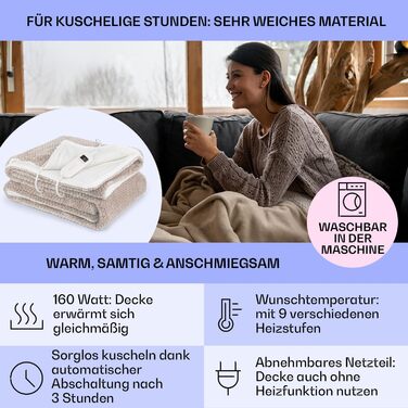 Електрична ковдра з підігрівом та автоматичним вимиканням, 180x130 см Електрична ковдра з підігрівом, яку можна прати в пральній машині, Двостороння ковдра з підігрівом для ліжка та дивана, Підігріта ковдра з 9 режимами нагріву, 180x130 см, Піщаний