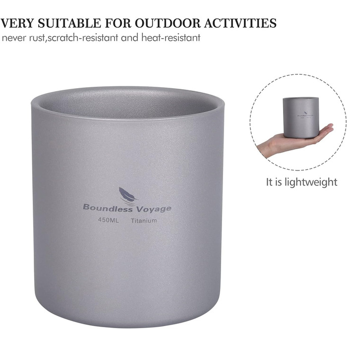 Титанова кружка Boundless Voyage, міні-ізольована чашка з подвійними стінками, для кемпінгу на свіжому повітрі, складна, для кави та чаю, легкий міцний посуд для щоденного використання, для походів, 450 мл, D-Ti3030d 450 мл-