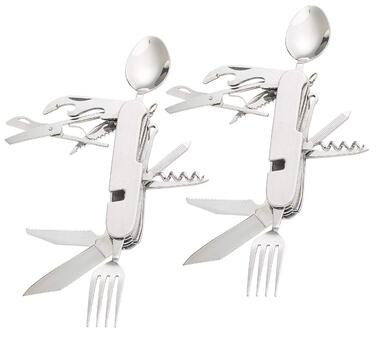 Міні-кишеньковий ніж Semptec Urban Survival Technology набір із 2 предметів, 14 складних столових приборів та кишенькового ножа з нержавіючої сталі (багатофункціональний, з виделками, роздільний, кишеньковий)