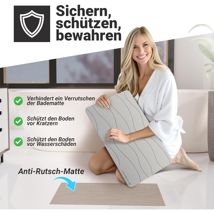 Килимок для ванної Minimism з каменю 60x40 см - Килимок для ванної з діатоміту - Килимок для ванної кімнати з каменю - Камінь Діатоміт - Килимок для душу, що швидко висихає