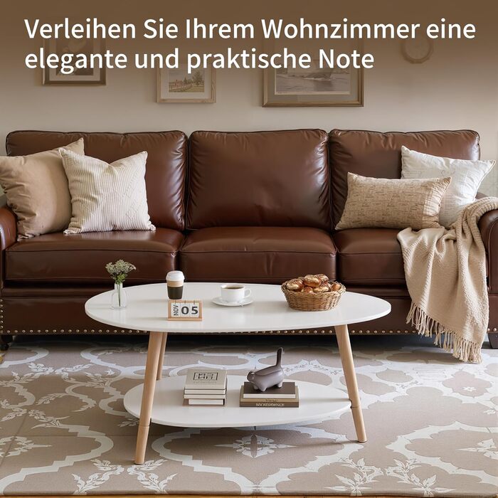 Чайний столик з масиву дерева, овальний двошаровий журнальний столик, круглий стіл для вітальні, журнальний столик, журнальний столик, журнальний столик, білий