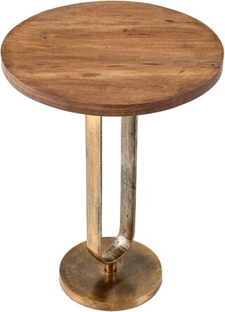 Бароковий журнальний/приставний столик, круглий, із золота, латуні та дерева манго, античний вигляд, стиль бароко, репродукція, висота 60 см