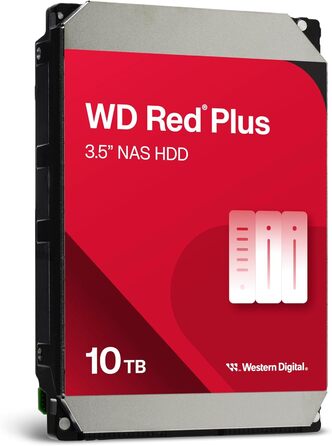 Внутрішній жорсткий диск WD Red Plus 10TB NAS, 3,5-дюймовий, 7200 об/хв, SATA 6 Гбіт/с, CMR, 256 МБ кешу, версія 2024, 10 ТБ
