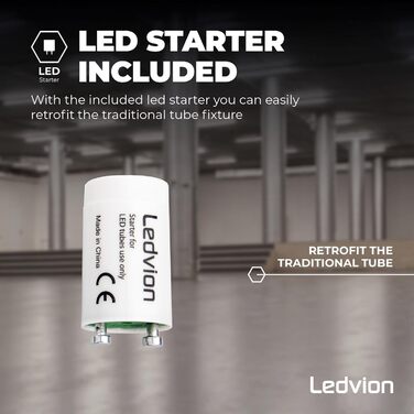 Світлодіодна люмінесцентна лампа Ledvion 150 см, 28 Вт, 4000 К, 185 лм/Вт, енергоємність B, економія електроенергії 60, світлова потужність 5180 л, 75 000 годин, включно зі світлодіодним ліхтарем, чіпи Lumileds