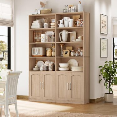 Книжкова шафа FirFurd 185,5 см з дверцятами, 12 полиць, вітрина, полиця, висока шафа для вітальні, офісу, кухні, 115 x 27 x 185,5 см, дуб