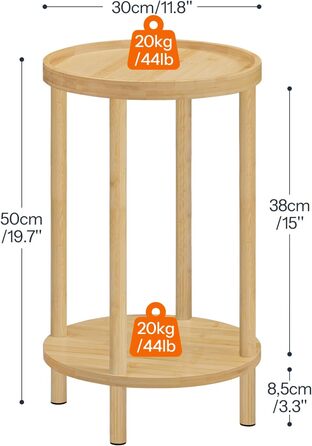 Круглий бамбуковий бічний столик HOOBRO, тумбочка з піднятим краєм, сучасний диван-столик, для невеликих приміщень, вітальні, спальні, коридору, вхідної зони, натуральний EYL156BZ01 натуральні кольори