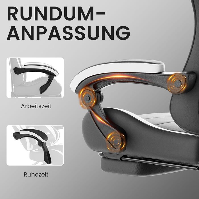 Ігрове крісло, Комп&39ютерне крісло, Ергономічне ігрове крісло з підставкою для ніг, Офісне крісло, Ергономічне комп&39ютерне крісло з поперековою опорою (BLKWT), Чорний/Білий