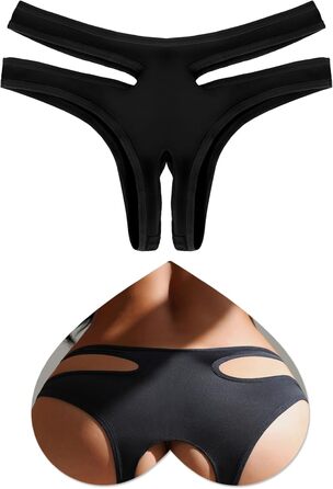 Жіночі стрінги ohmydear, чорні, еротичні, з вирізом спереду, розмір M