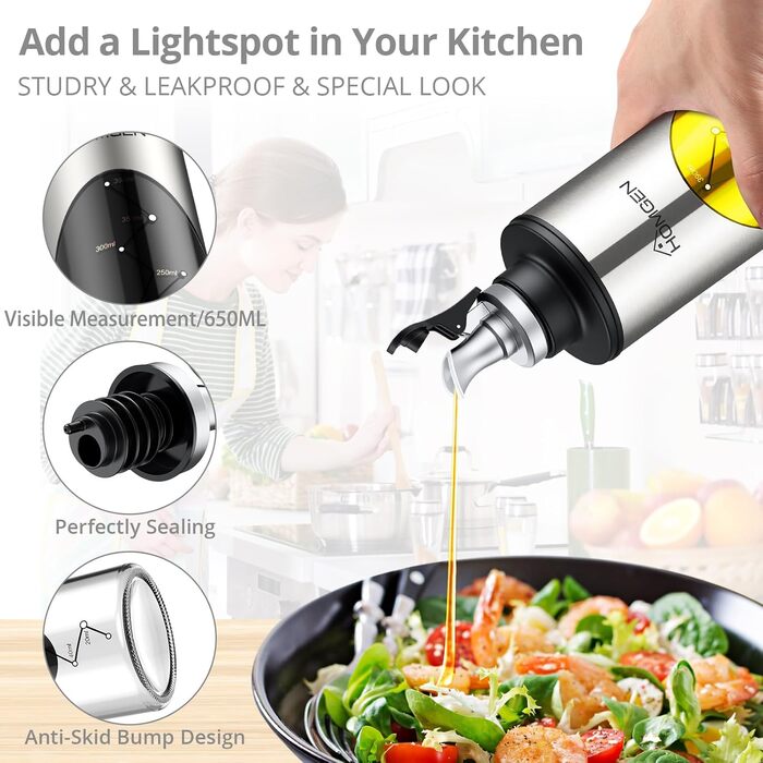 Пляшка з олією HOMGEN 2 шт. Пляшка з оцтом з носиком для пресування та герметизації Пляшка з розпилювачем 650 мл зі шкалою з безсв