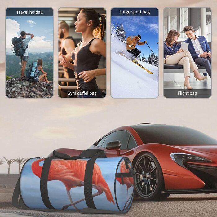 Спортивна сумка для подорожей, з принтом фламінго, чорна, універсальний розмір