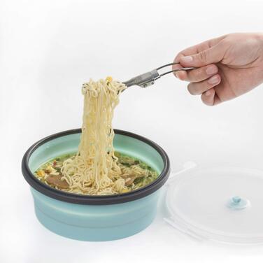 Складана силіконова миска для кемпінгу з кришкою, складний контейнер для зберігання їжі, кемпінгова миска, кухонні миски для подорожей, табору, походів, кухні, школи, використання на свіжому повітрі (42 унції)