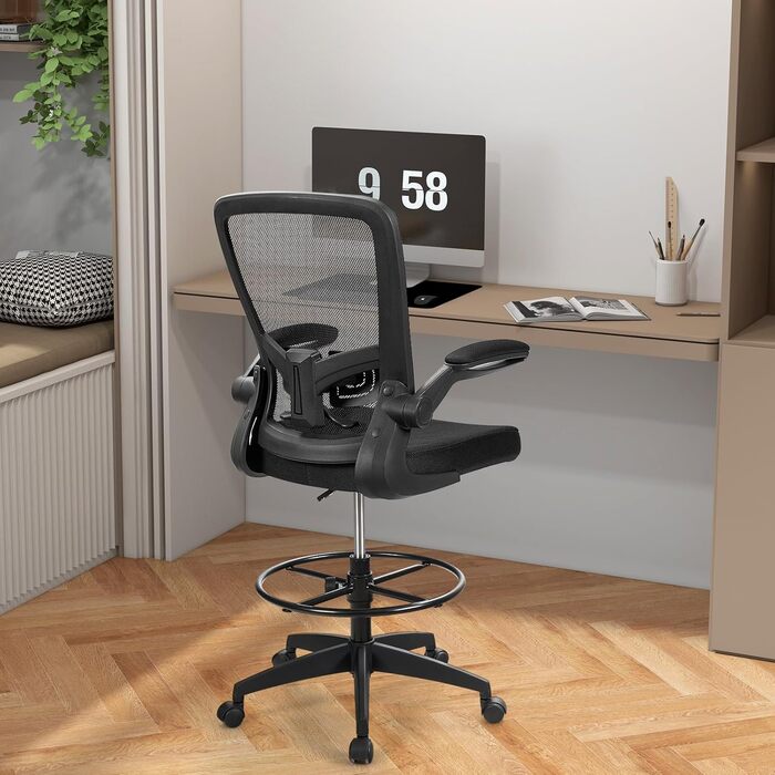 Робоче крісло COSTWAY, офісне крісло з відкидними підлокітниками та регульованою опорою для ніг, висота сидіння 55-75 см, високе поворотне крісло, ергономічне комп&39ютерне крісло, письмове крісло з високою спинкою, висота сидіння 55-75 см