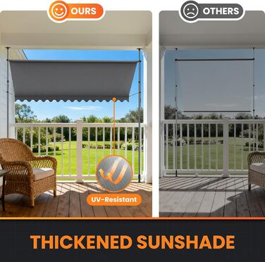 Тент-затискач сірий (250 x 175 см) Балконний тент без свердління Тент-затискач з ручним приводом Водонепроникний та сонцестійкий 250 x 175 см