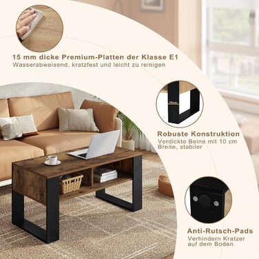 Журнальний столик WOLTU з місцем для зберігання, бічний столик для вітальні, сучасний стіл для вітальні, прямокутний журнальний столик, диван-столик, 2 відкриті відділення, вінтажний дерев&39яний вигляд чорного кольору, BTS16hov