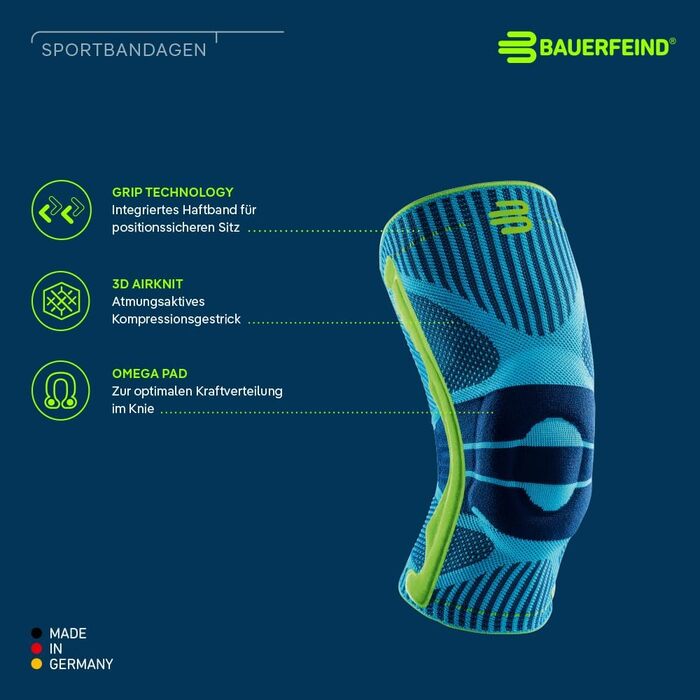 Опора для колін Bauerfeind 'Knee Support з кільцем Siikon, праворуч і чорнилами для носіння (чорний, M)