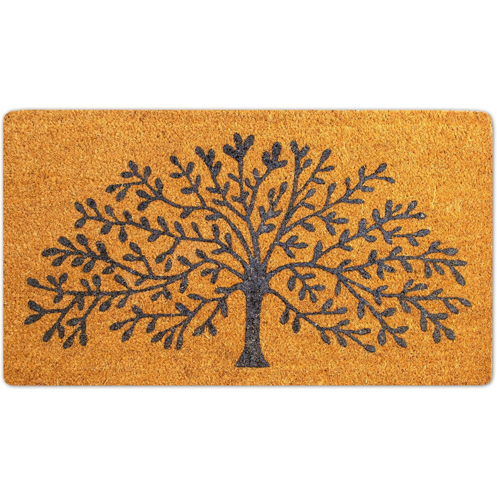 Кокосовий килимок для вхідних дверей, підходить для використання всередині та зовні приміщень, привабливий та декоративний брудозахисний килимок для ваших вхідних дверей, миється, з нековзним ПВХ, килимок для вхідних дверей 40x70 см (Дерево життя)