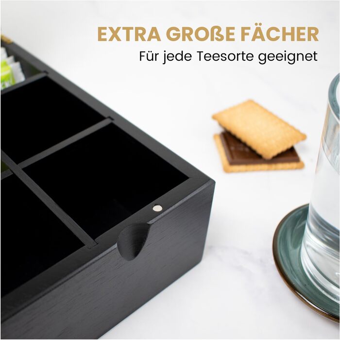 Чайні коробки NIMMA Дерев&39яна чайна коробка з магнітною застібкою Підходить для Pickwick, Lipton та інших Чорний колір Дуже великі відділення для чайних пакетиків та розсипного чаю (12 відділень)