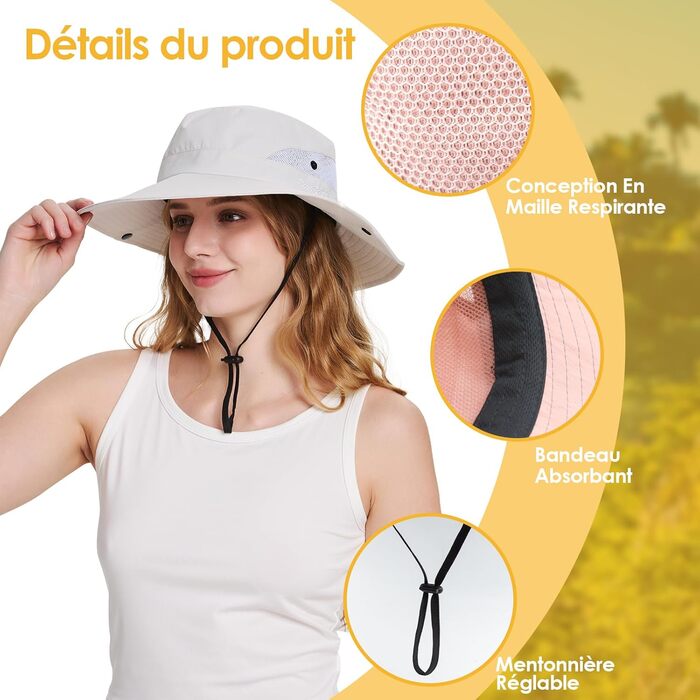 Жіноча сонцезахисна шапка, літня, для походів, жіноча, із захистом від ультрафіолету, складна сітка, хвіст, широкі козирки, для сафарі-риболовлі, один розмір A-сіро-рожевий
