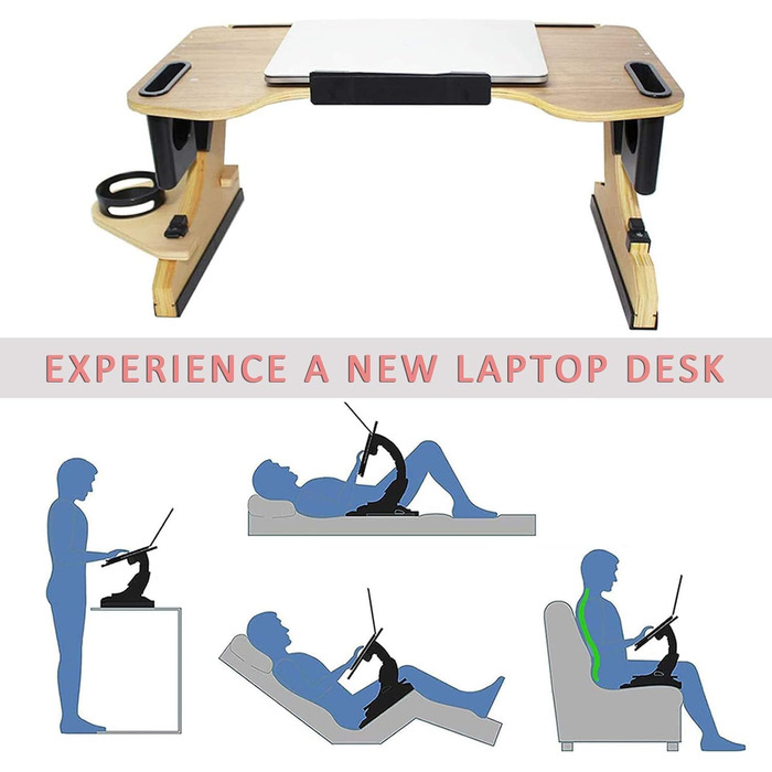 Регульований складаний столик для ноутбука в ліжко, приліжкова тумбочка, столик для сніданку, підставка для ноутбука, стіл для догляду, багатофункціональний столик для дивана, чорний