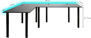 Кутовий стіл SyberDesk Gaming Pro LED 185 x 120 см зі світлодіодним підсвічуванням, великий комп&39ютерний стіл (лівий)
