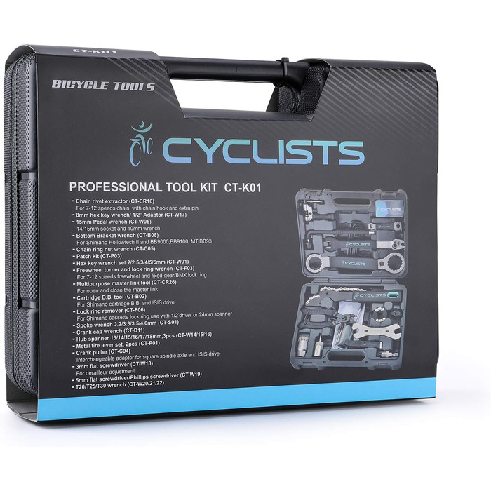 Набір для ремонту велосипедів для велосипедистів, портативний футляр для інструментів для велосипеда, набір інструментів для ремонту велосипедних шин та ланцюгів, набір інструментів для велосипеда з футляром для перенесення, 23 предмети