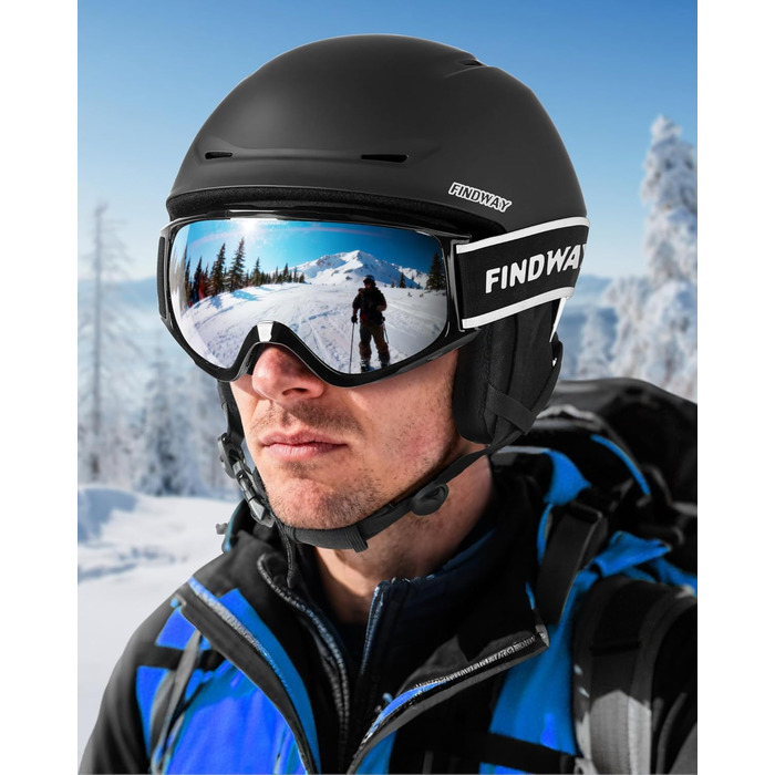 Лижний шолом Findway для чоловіків та жінок, унісекс шолом для зимових видів спорту для катання на лижах/сноуборді з системою вентиляції, шолом для сноуборду для дорослих та дітей M (54,5-58,5 см) A1-чорний