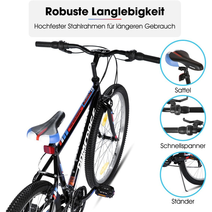 Гірський велосипед Hiland 24/26 дюймів для дорослих, 18-швидкісний дитячий велосипед з подвійними V-подібними гальмами, рама з високовуглецевої сталі для дітей, жінок та чоловіків, чорно-білий, 26-дюймові колеса