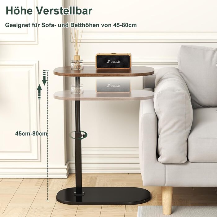 С-подібний бічний столик, невеликий дерев&39яний журнальний столик, регульований по висоті диванний столик, С-подібний бічний столик з можливістю обертання на 360 для дивана/софа, сучасний мобільний журнальний столик/бічний столик для вітальні (Black-d)