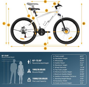 Гірський велосипед EVERCROSS EM3 для дорослих (чоловіків та жінок), 26-дюймовий велосипед, 21-швидкісна система передач, алюмінієва рама з амортизаційною вилкою, всюдихідний велосипед з дисковими гальмами, вантажопідйомність 150 кг