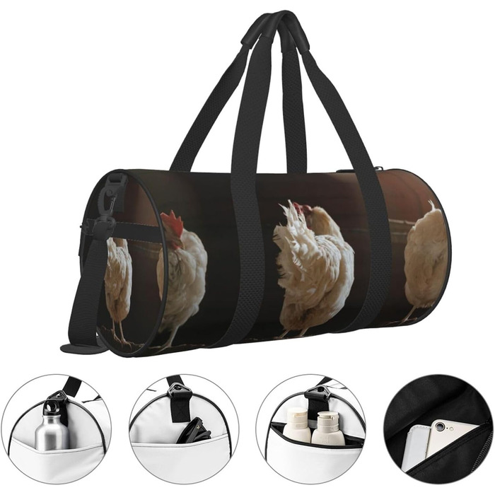 Спортивна сумка для подорожей, дизайн три курки, чорний колір, універсальний розмір