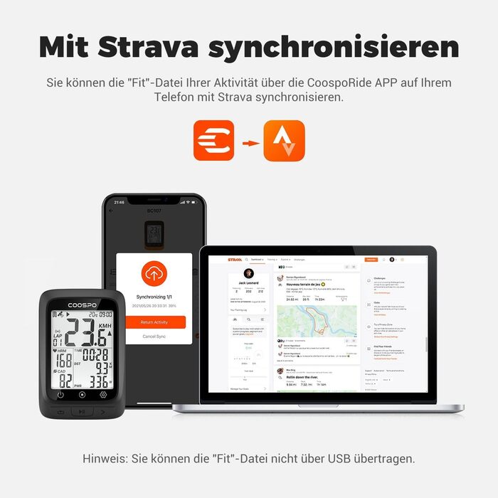 Велокомп'ютер GPS, 2.4 дюйма, Bluetooth 5.0/ANT, Пластик/Електроніка, Чорний