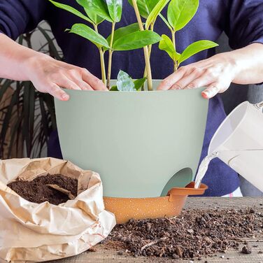 Пластиковий квітковий горщик з блюдцем 20,3/17,7/16,5/15,2/14/12,5 см, набір з 6 предметів, самополивний кашпо, горщик для трав, кухонний набір, кругле кашпо для балкону, сукуленти, кактуси, зелений