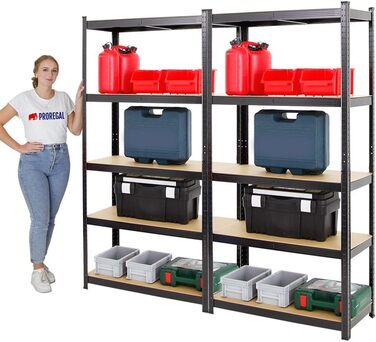 Міцний стелаж Gorilla ВxШxГ 180x90x40 см Вантажопідйомність полиці 175 кг Чорний Стелаж для гаража, стелаж для підвалу, стелаж для майстерні, стелаж для зберігання, стелаж без ригелів, 2 шт. ВxШxГ 180x90x40 см, чорний, 2 шт.