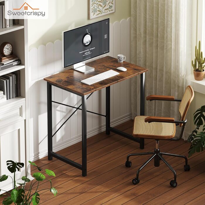 Маленький столик 80 x 50 x 75,4 см (31 дюйм), Комп&39ютерний стіл з металевим каркасом, Офісний стіл для навчання, Спальня, Вітальня, Коричневий, 31 дюйм 80 x 50 см