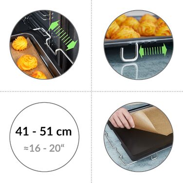 Деко для випікання Grizzly регулюється за розміром, деко для духовки висувається від 41 до 51 см, з обідком висотою 2 см, регульований деко для духовки Висувна рама, 41-51 см