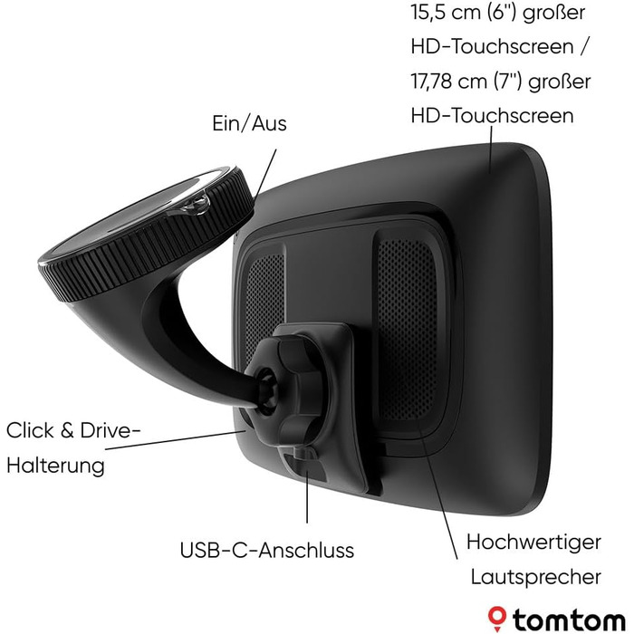 Навігаційний пристрій TomTom GO Superior (7-дюймовий екран, уникнення заторів завдяки TomTom Traffic, оновлення карт світу, швидке оновлення через Wi-Fi, наявність паркувальних місць, ціни на пальне) 7-дюймовий одинарний