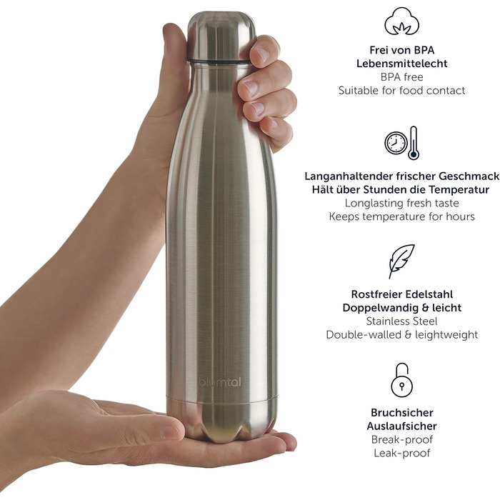 Пляшка для пиття Blumtal з нержавіючої сталі Charles - Термос пляшка 500 мл - Термопляшка для пиття без BPA Cold&Warm - герметична