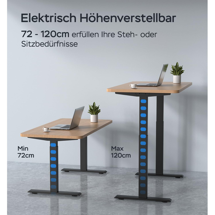 Електричне регулювання висоти каркаса столу з 2 двигунами, вантажопідйомність до 135 кг - Стабільний, 4 слоти пам&39яті, нагадування про сидячу/встанучу позицію, чорний