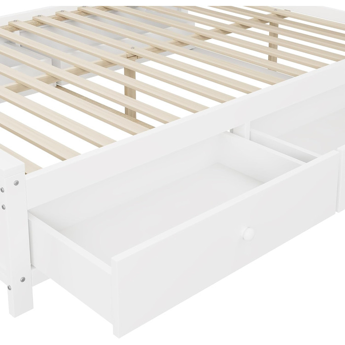 Настінне ліжко 140x200, настінне ліжко з рейковою основою, ліжко-мерфі з 4 шухлядами та великою шафою для зберігання, ліжко з масиву дерева, двоспальне ліжко, каркас ліжка (білий) A-white
