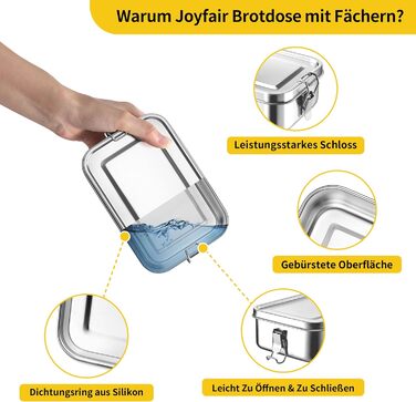 Набір металевих ланчбоксів Joyfair з роздільниками, 2 шт. Бенто-бокси з нержавіючої сталі зі знімними перегородками для дорослих та дітей, герметичні, для кемпінгу, пікніків, подорожей та роботи 850 мл 850 мл
